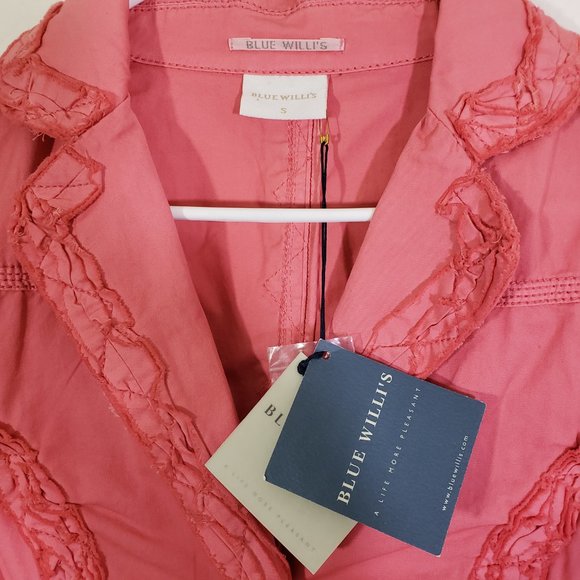 New BLUE WILLI'S Small Pink, Ruffle, Raw Edge Hem, Button-Down Jacket NWT - Picture 5 of 14